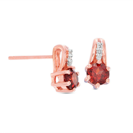 4.0mm Garnet and Diamond Accent Drop Earrings in 10K Rose Gold