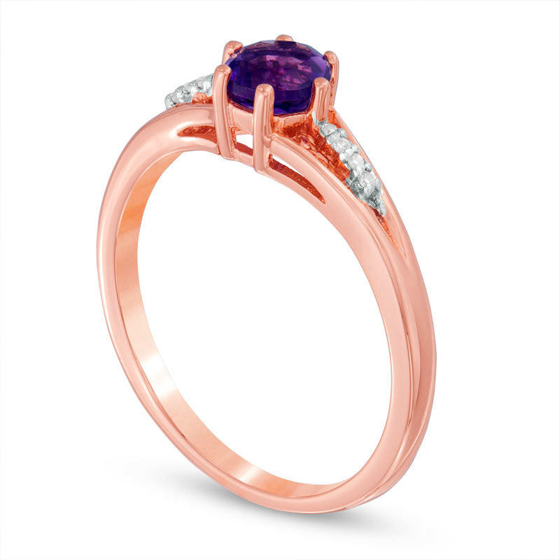 5.0mm Amethyst and Natural Diamond Accent Split Shank Ring in Solid 10K Rose Gold