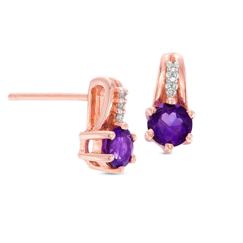 4.0mm Amethyst and Diamond Accent Drop Earrings in 10K Rose Gold