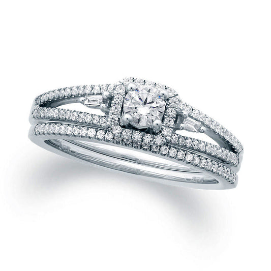 0.50 CT. T.W. Natural Diamond Frame Split Shank Bridal Engagement Ring Set in Solid 10K White Gold