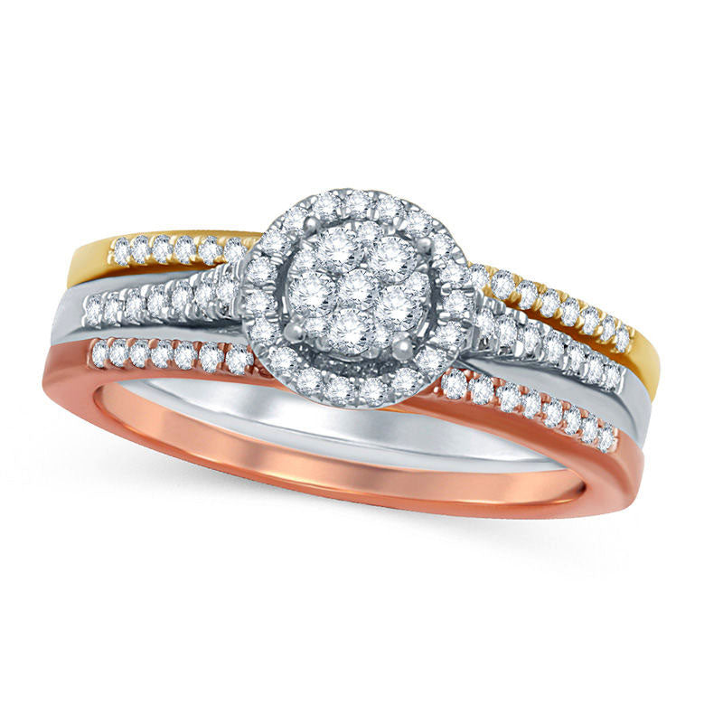 0.50 CT. T.W. Composite Natural Diamond Frame Bridal Engagement Ring Set in Solid 10K Rose Gold