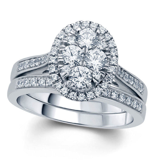 1.0 CT. T.W. Composite Natural Diamond Oval Frame Bridal Engagement Ring Set in Solid 10K White Gold