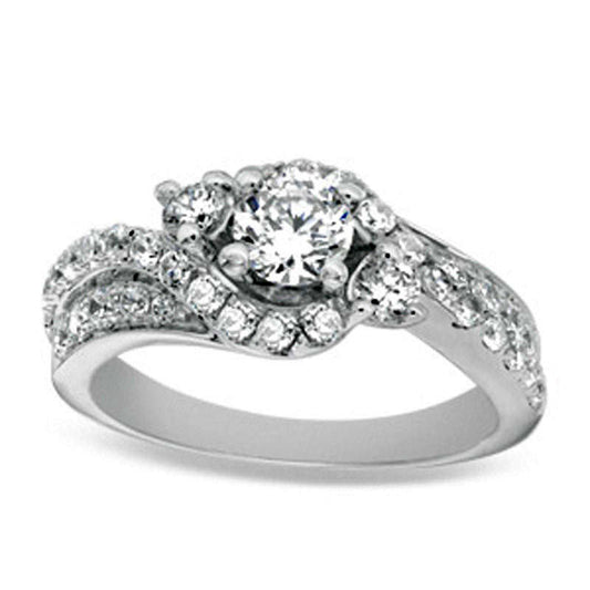 1.25 CT. T.W. Natural Diamond Frame Bypass Engagement Ring in Solid 14K White Gold