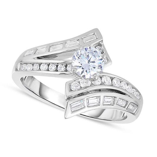 1.0 CT. T.W. Natural Diamond Bypass Two Row Engagement Ring in Solid 14K White Gold