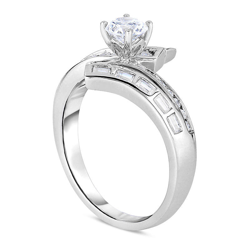 1.0 CT. T.W. Natural Diamond Bypass Two Row Engagement Ring in Solid 14K White Gold