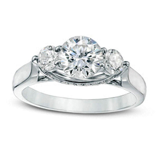 1.25 CT. T.W. Natural Diamond Three Stone Engagement Ring in Solid 14K White Gold