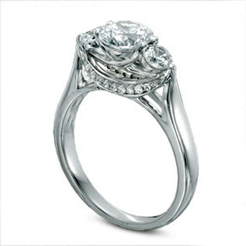 1.25 CT. T.W. Natural Diamond Three Stone Engagement Ring in Solid 14K White Gold