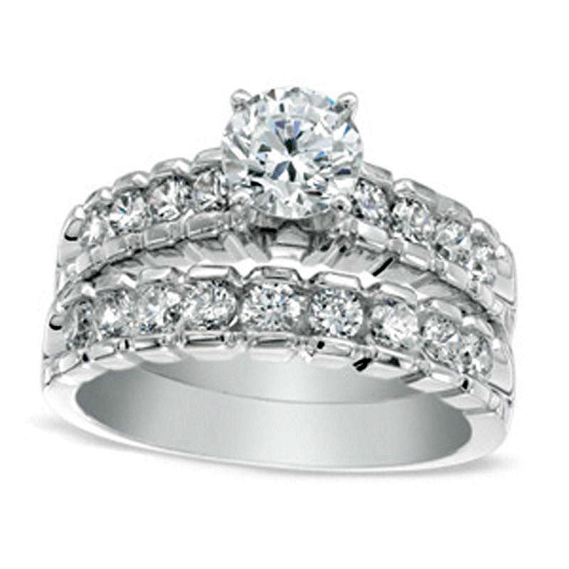 2.0 CT. T.W. Natural Diamond Bridal Engagement Ring Set in Solid 14K White Gold