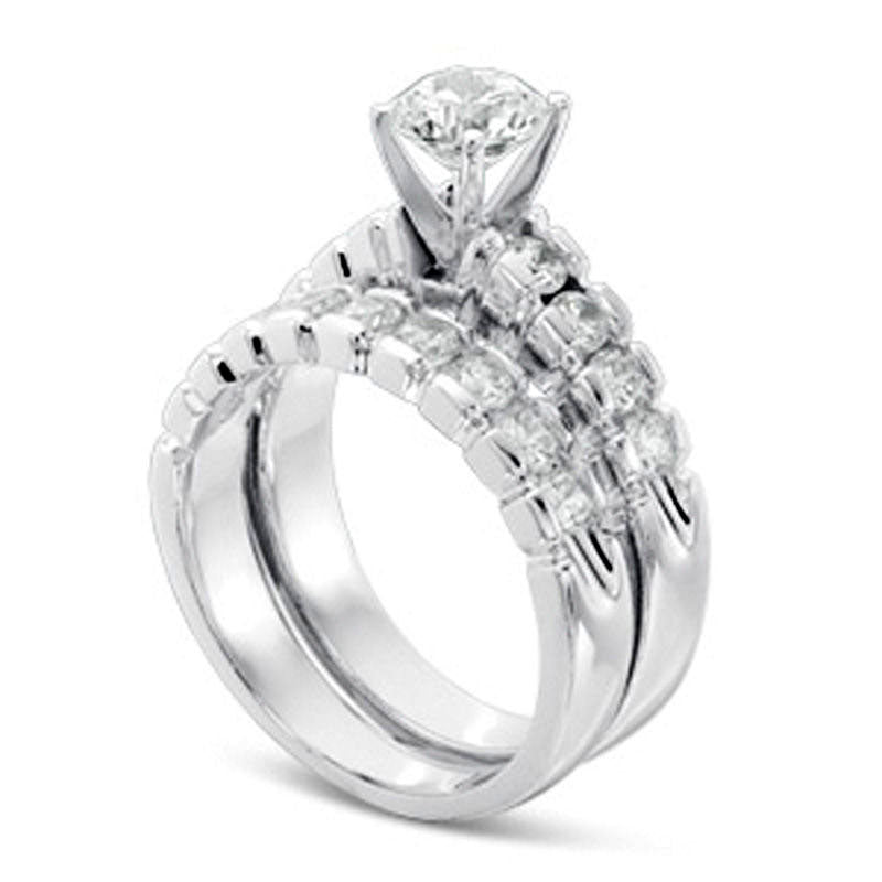 2.0 CT. T.W. Natural Diamond Bridal Engagement Ring Set in Solid 14K White Gold