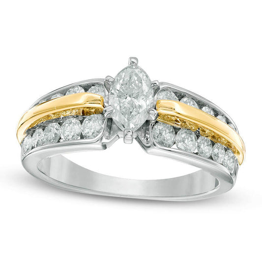 1.5 CT. T.W. Marquise Natural Diamond Double-Row Engagement Ring in Solid 14K Two-Tone Gold