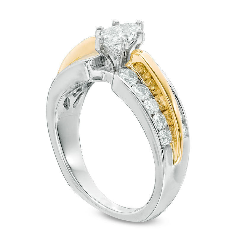 1.5 CT. T.W. Marquise Natural Diamond Double-Row Engagement Ring in Solid 14K Two-Tone Gold