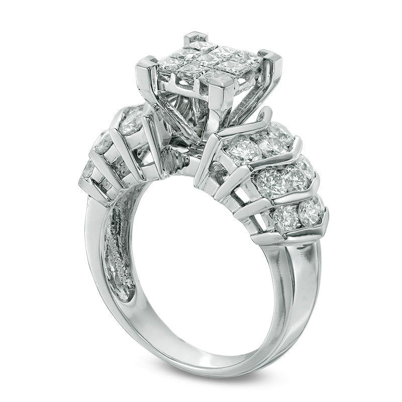 2.0 CT. T.W. Princess-Cut Composite Natural Diamond Chevron Shank Engagement Ring in Solid 14K White Gold