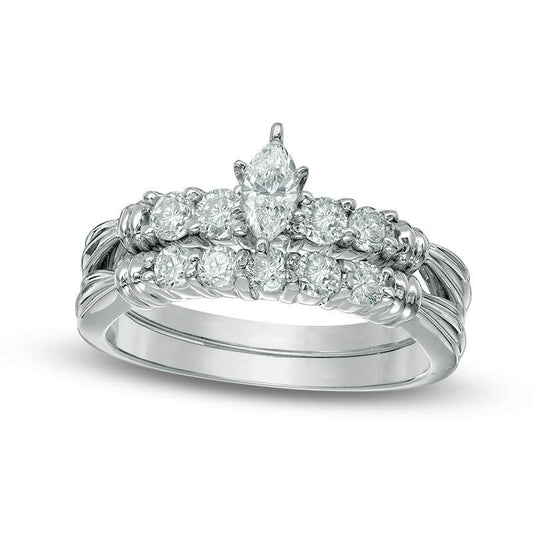 0.75 CT. T.W. Marquise Natural Diamond Bridal Engagement Ring Set in Solid 14K White Gold