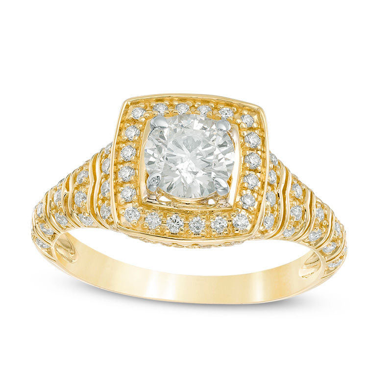 2.10 CT. T.W. Natural Diamond Square Frame Engagement Ring in Solid 14K Gold