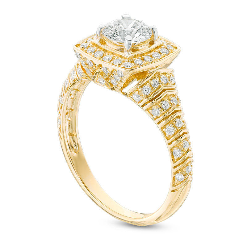 2.10 CT. T.W. Natural Diamond Square Frame Engagement Ring in Solid 14K Gold