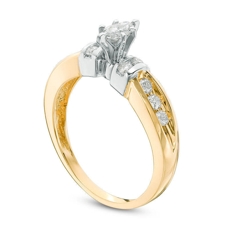 0.50 CT. T.W. Marquise Natural Diamond Collar Engagement Ring in Solid 14K Two-Tone Gold