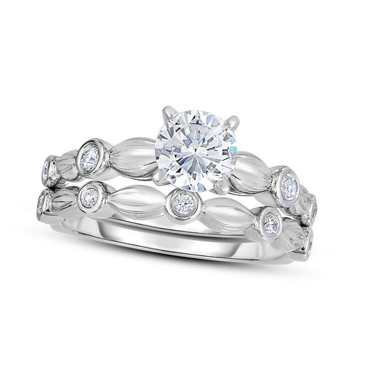 2.10 CT. T.W. Natural Diamond Alternating Bridal Engagement Ring Set in Solid 14K White Gold