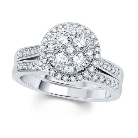 1.0 CT. T.W. Composite Natural Diamond Frame Bridal Engagement Ring Set in Solid 10K White Gold