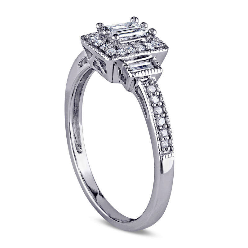 0.25 CT. T.W. Composite Baguette Natural Diamond Rectangle Frame Engagement Ring in Solid 10K White Gold