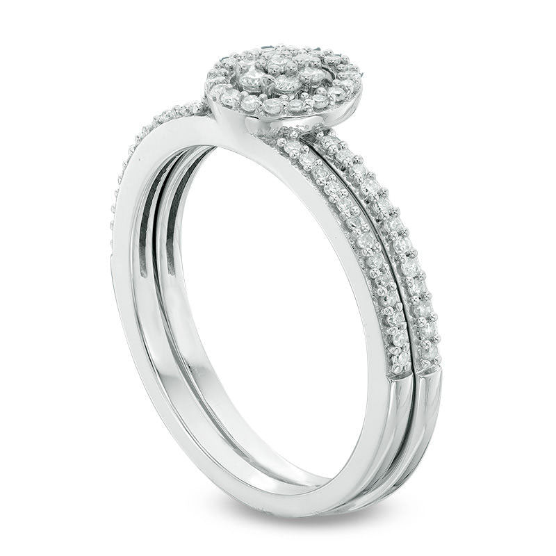 0.33 CT. T.W. Composite Natural Diamond Frame Bridal Engagement Ring Set in Solid 10K White Gold