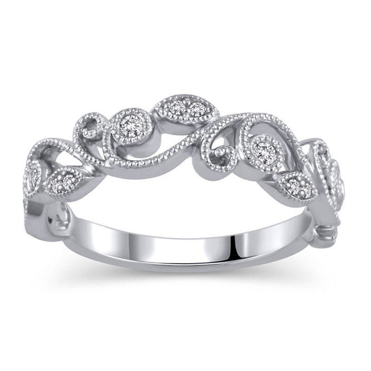 0.10 CT. T.W. Natural Diamond Antique Vintage-Style Filigree Ring in Solid 14K White Gold