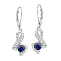 5.0mm Cushion-Cut Lab-Created Blue and White Sapphire Swirl Drop Earrings in Sterling Silver