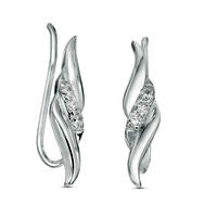 0.2 CT. T.W. Diamond Three Stone Double Curve Crawler Earrings in Sterling Silver