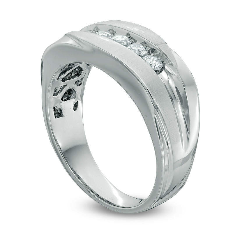 Men's 0.50 CT. T.W. Natural Diamond Five Stone Satin Wedding Band in Solid 14K White Gold