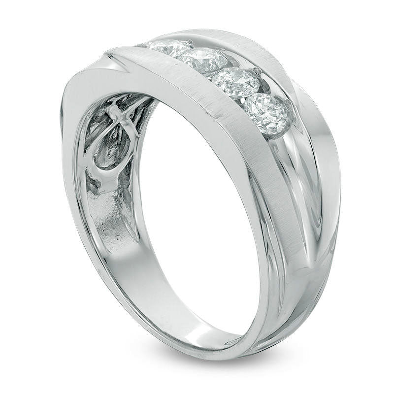 Men's 1.0 CT. T.W. Natural Diamond Five Stone Satin Wedding Band in Solid 14K White Gold