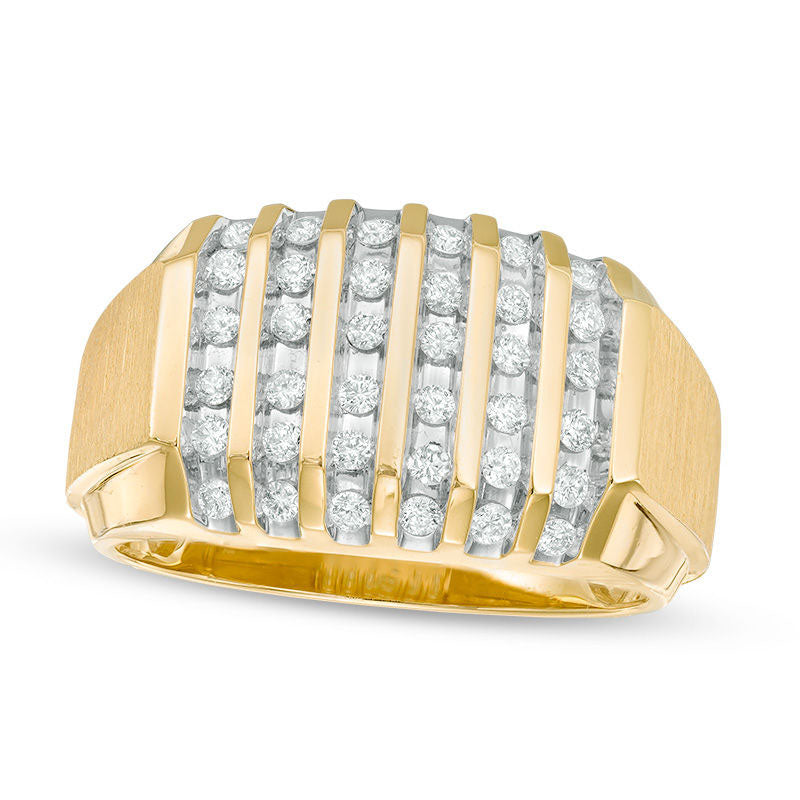 Men's 0.50 CT. T.W. Natural Diamond Vertical Multi-Row Ring in Solid 10K Yellow Gold