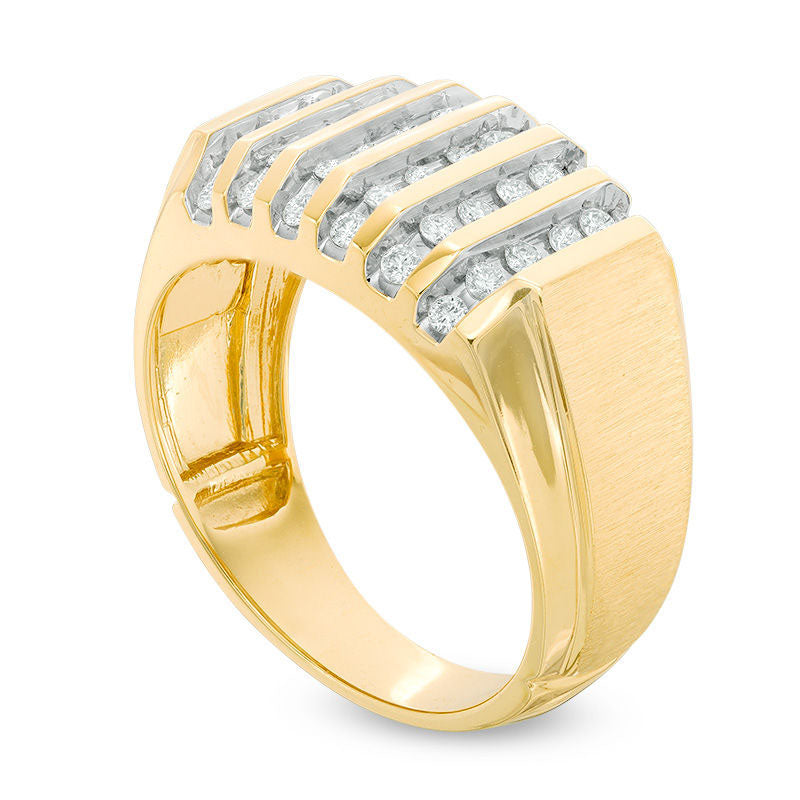 Men's 0.50 CT. T.W. Natural Diamond Vertical Multi-Row Ring in Solid 10K Yellow Gold