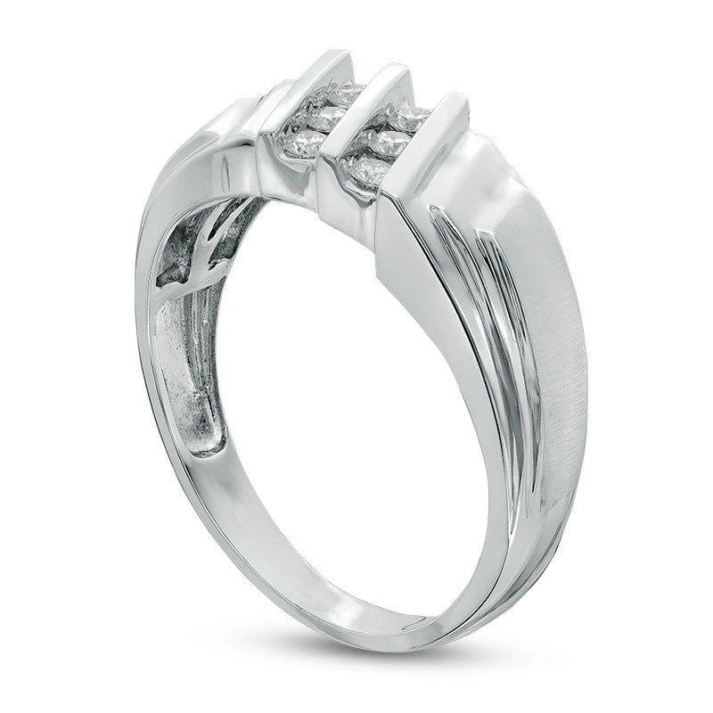 Men's 0.25 CT. T.W. Natural Diamond Slanted Double Row Stepped Shank Ring in Solid 10K White Gold