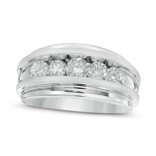 Men's 1.5 CT. T.W. Natural Diamond Five Stone Wedding Band in Solid 14K White Gold