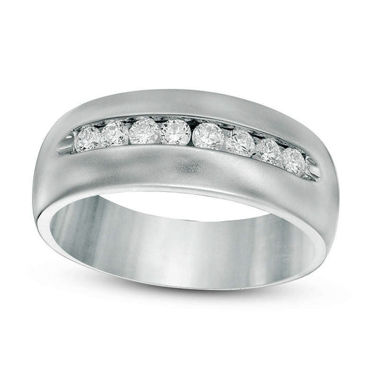 Men's 0.38 CT. T.W. Natural Diamond Multi-Stone Wedding Band in Solid 14K White Gold