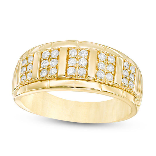 Men's 0.50 CT. T.W. Composite Rectangle Natural Diamond Grooved Wedding Band in Solid 14K Gold