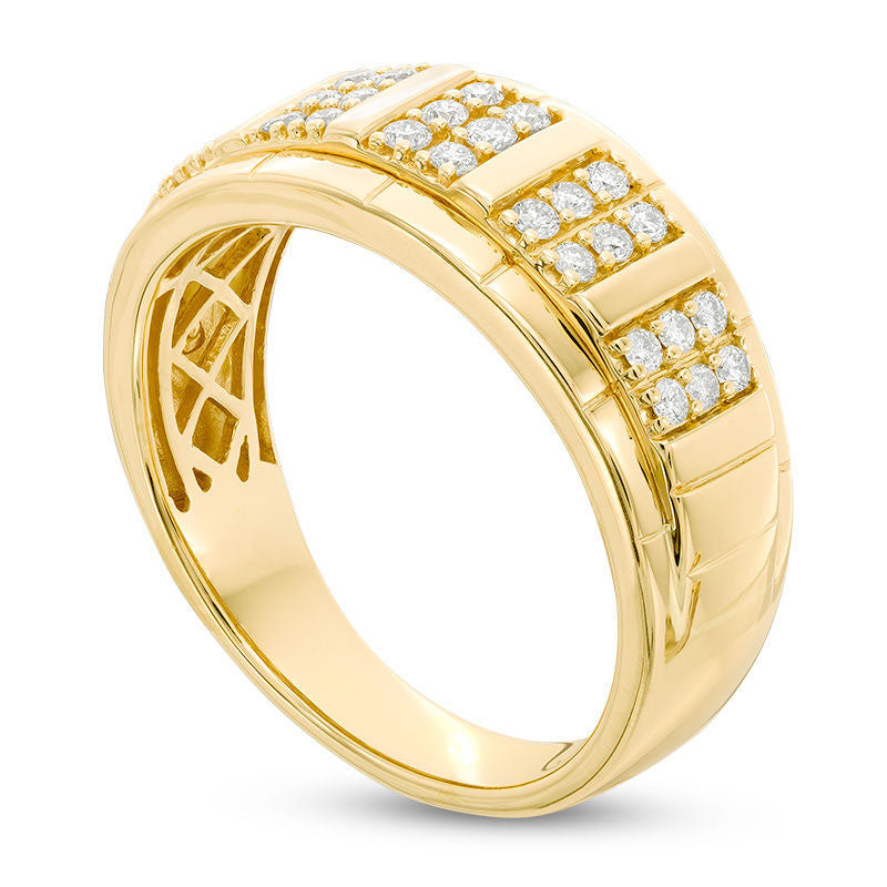 Men's 0.50 CT. T.W. Composite Rectangle Natural Diamond Grooved Wedding Band in Solid 14K Gold