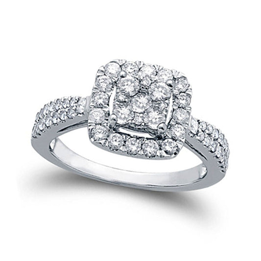 0.75 CT. T.W. Composite Natural Diamond Cushion Frame Engagement Ring in Solid 10K White Gold