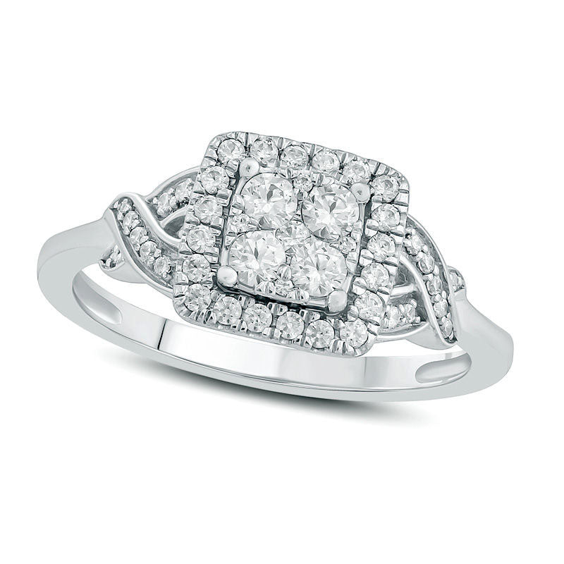 0.50 CT. T.W. Composite Natural Diamond Square Frame Twist Engagement Ring in Solid 10K White Gold