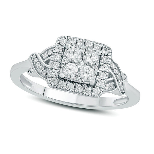 0.50 CT. T.W. Composite Natural Diamond Square Frame Twist Engagement Ring in Solid 10K White Gold