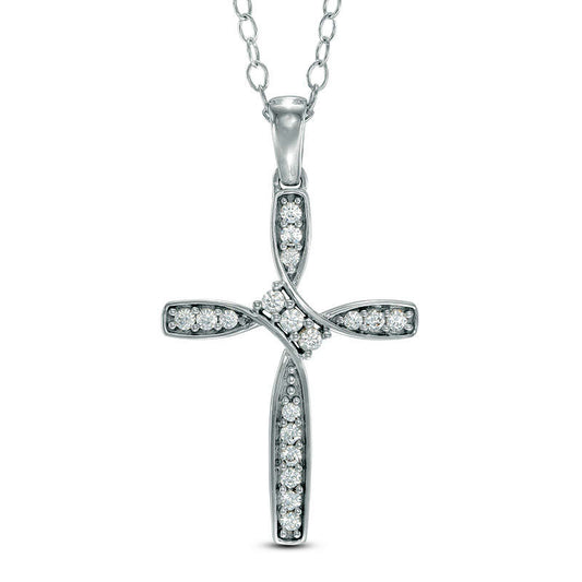 0.2 CT. T.W. Natural Diamond Bypass Cross Pendant in Sterling Silver