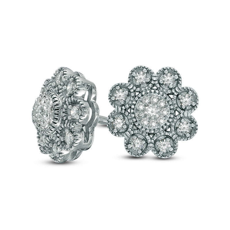 0.2 CT. T.W. Diamond Flower Vintage-Style Stud Earrings in 10K White Gold