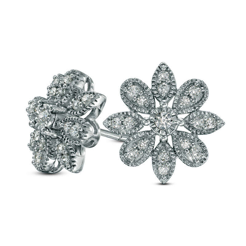 0.25 CT. T.W. Diamond Flower Vintage-Style Stud Earrings in 10K White Gold