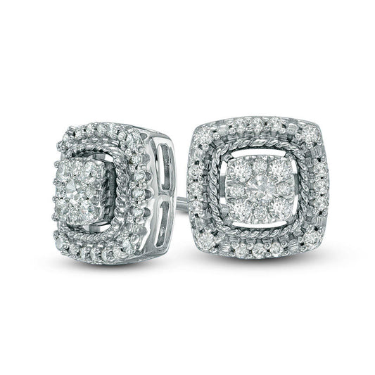 0.25 CT. T.W. Composite Diamond Cushion Frame Stud Earrings in 10K White Gold