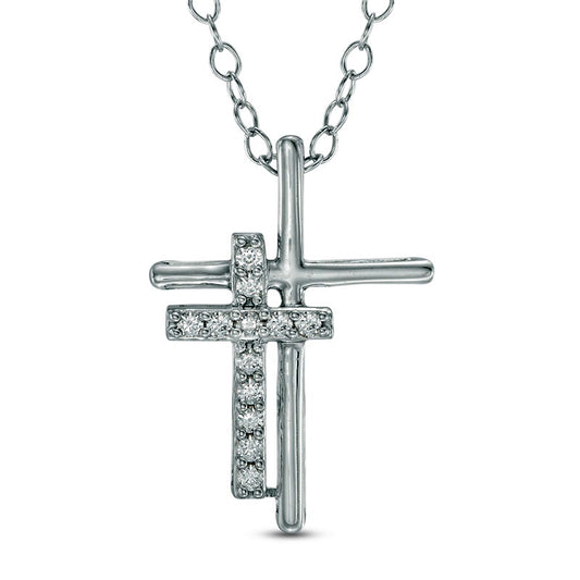 0.13 CT. T.W. Natural Diamond Double Cross Pendant in Sterling Silver