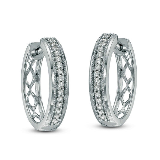 0.2 CT. T.W. Diamond Vintage-Style Hoop Earrings in 10K White Gold