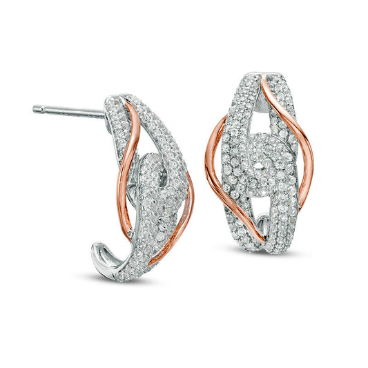 1 CT. T.W. Composite Diamond Bypass Drop Earrings in 14K Two-Tone Gold