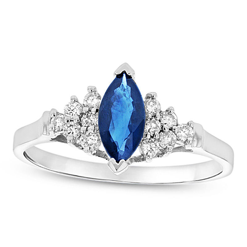 Marquise Blue Sapphire and 0.20 CT. T.W. Natural Diamond Composite Ring in Solid 14K White Gold