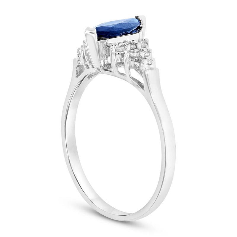 Marquise Blue Sapphire and 0.20 CT. T.W. Natural Diamond Composite Ring in Solid 14K White Gold