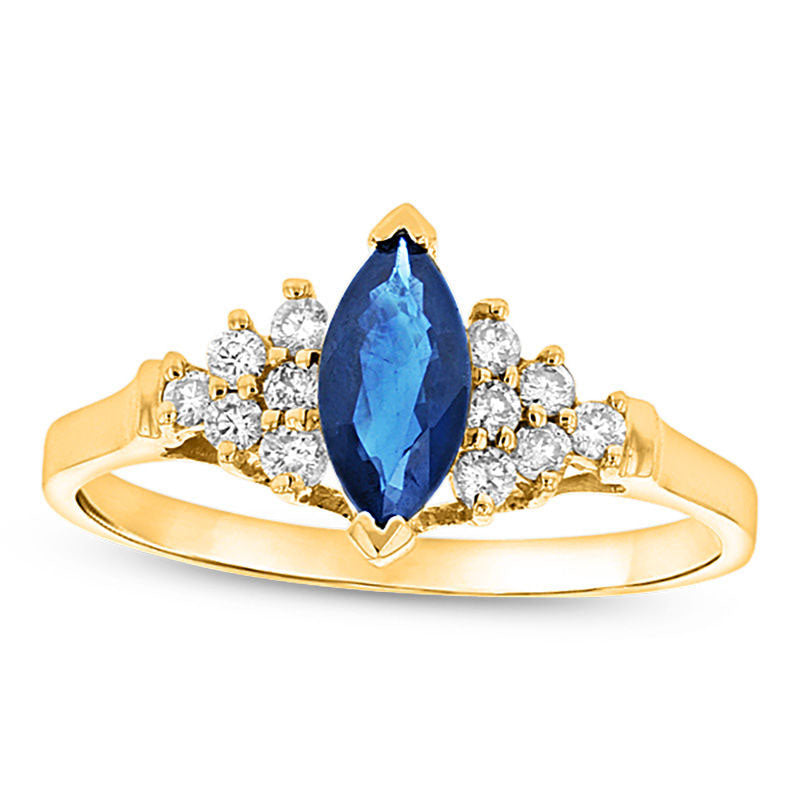 Marquise Blue Sapphire and 0.20 CT. T.W. Natural Diamond Composite Ring in Solid 14K Gold