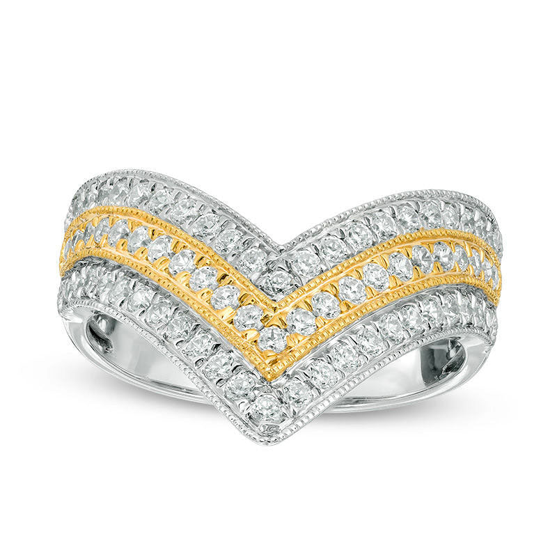 0.75 CT. T.W. Natural Diamond Triple Row Chevron Band in Solid 14K Two-Tone Gold